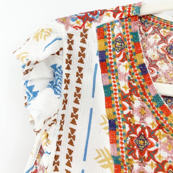 Savanna Jane Womens Boho Southwestern Aztec Print Flutter Sleeve Blouse Size 1X - Picture 4 of 9